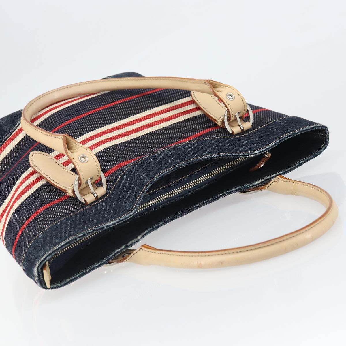 BURBERRY Nova Check Hand Bag Canvas Navy Silver Auth 171626