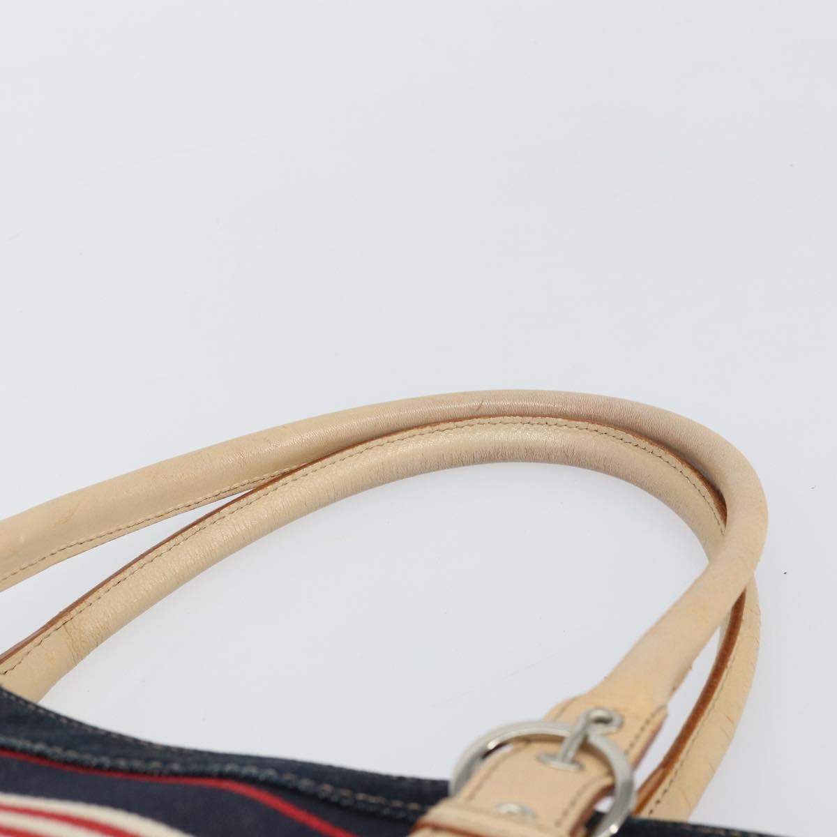 BURBERRY Nova Check Hand Bag Canvas Navy Silver Auth 171626
