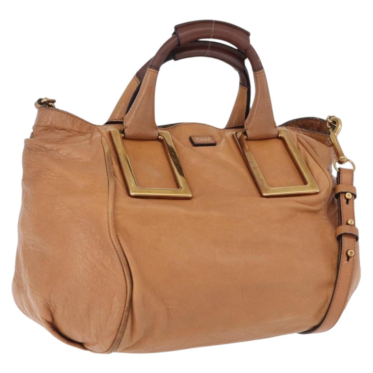 Chloe Etel Hand Bag Leather 2way Brown Gold Auth 171627A