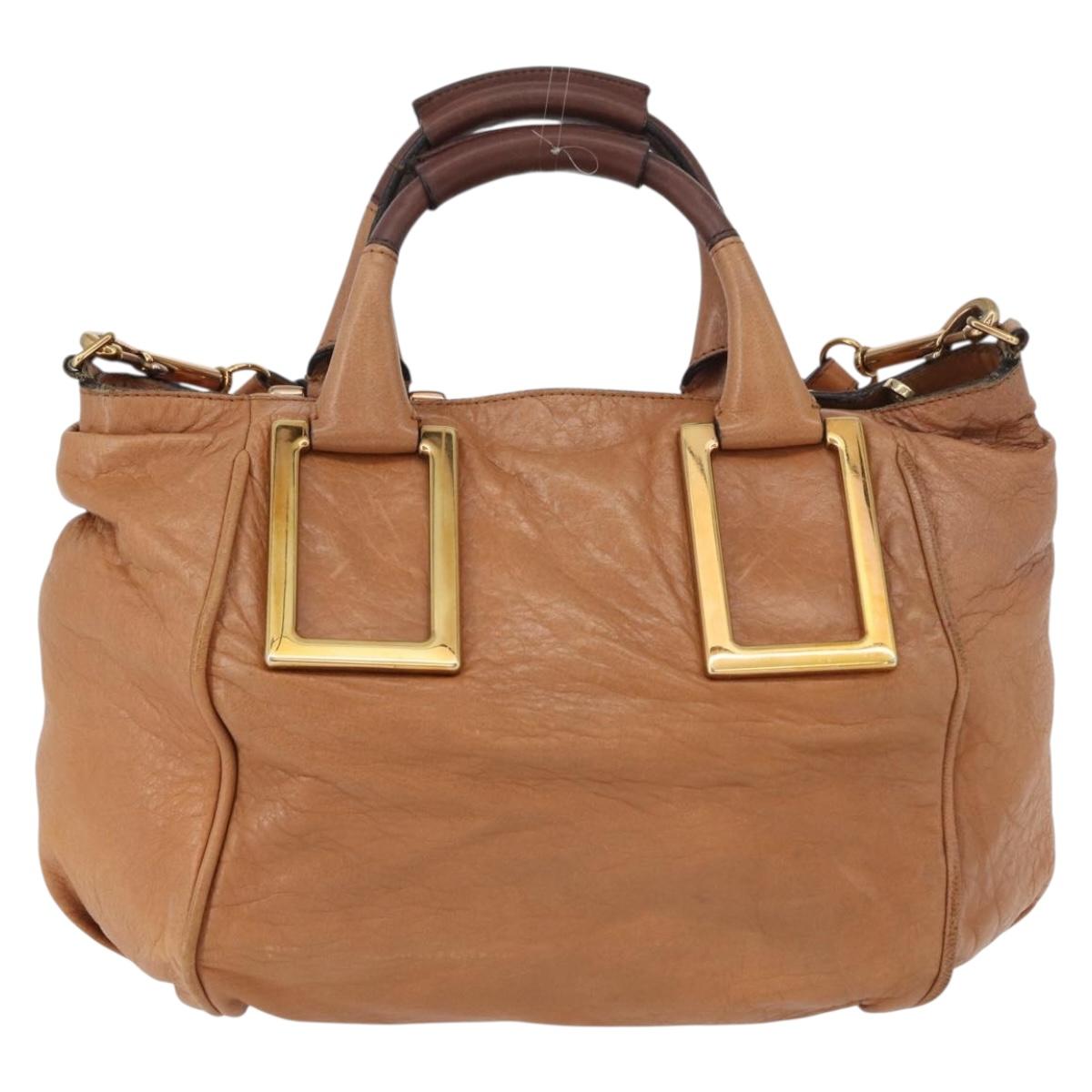 Chloe Etel Hand Bag Leather 2way Brown Gold Auth 171627A