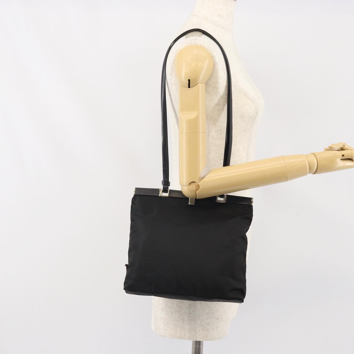 PRADA Shoulder Bag Nylon Black Silver Auth 171629