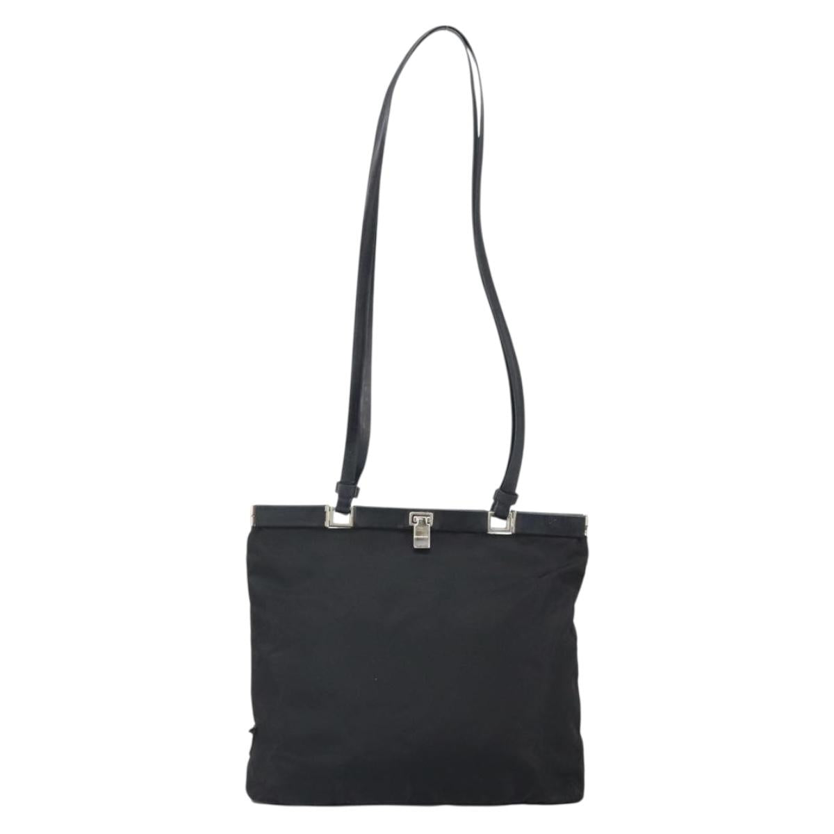 PRADA Shoulder Bag Nylon Black Silver Auth 171629