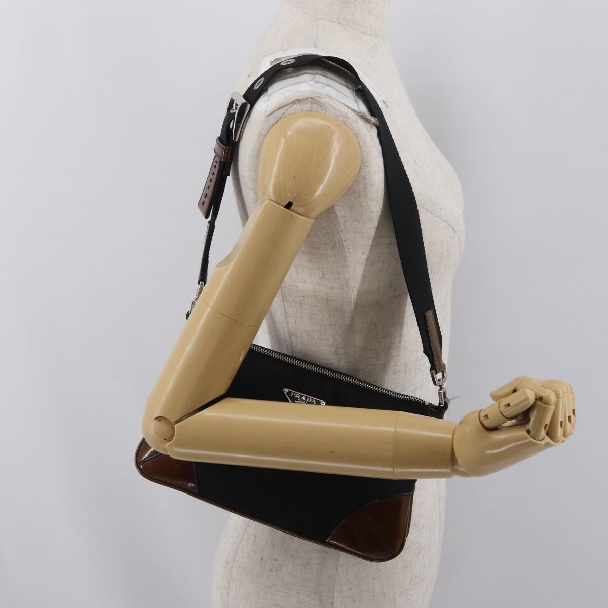 PRADA Shoulder Bag Nylon Black Silver Auth 171630