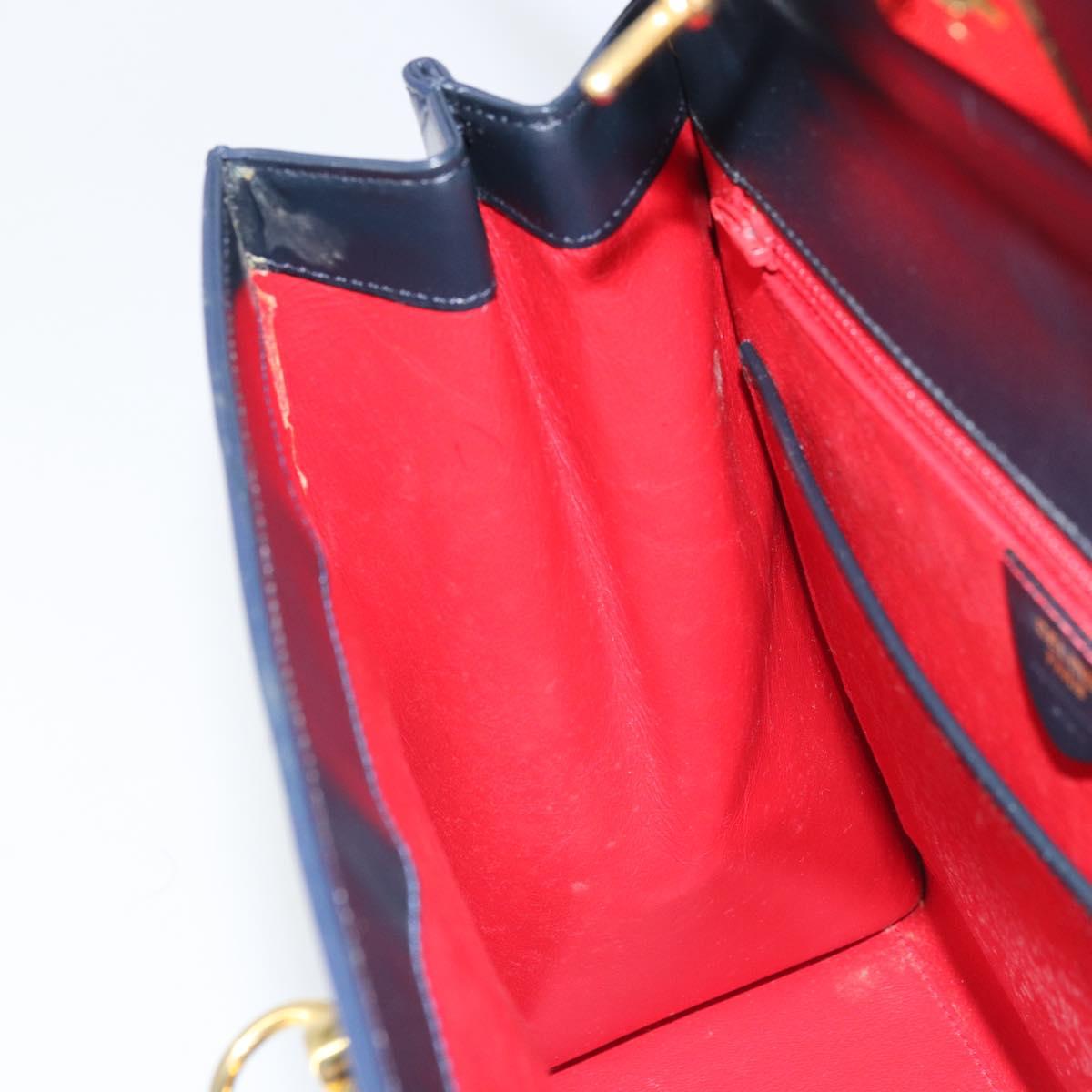 CELINE Hand Bag Leather Navy Gold Auth 171637