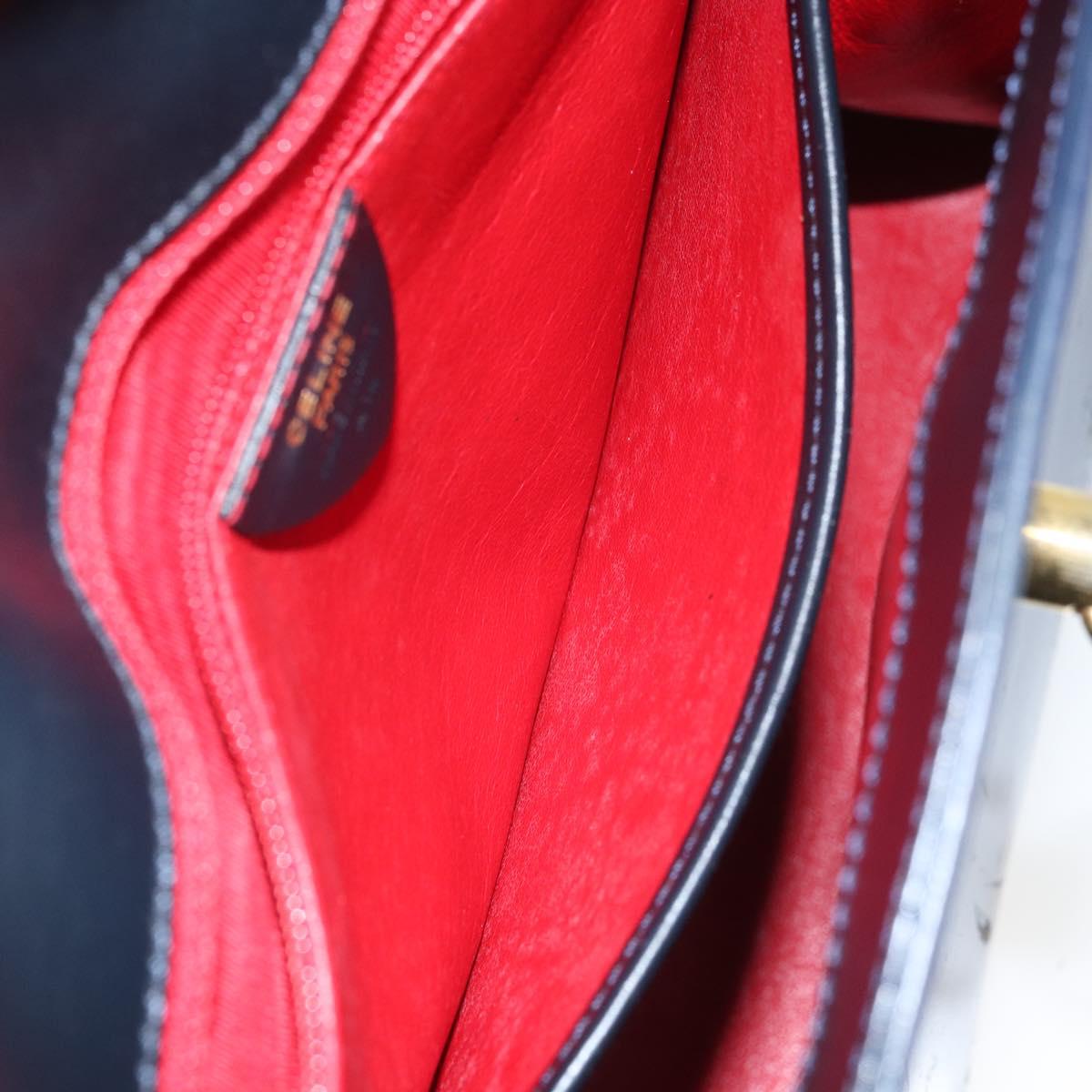 CELINE Hand Bag Leather Navy Gold Auth 171637