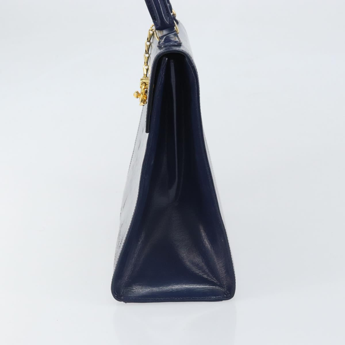 CELINE Hand Bag Leather Navy Gold Auth 171637