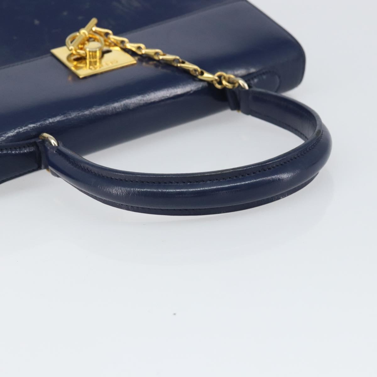 CELINE Hand Bag Leather Navy Gold Auth 171637