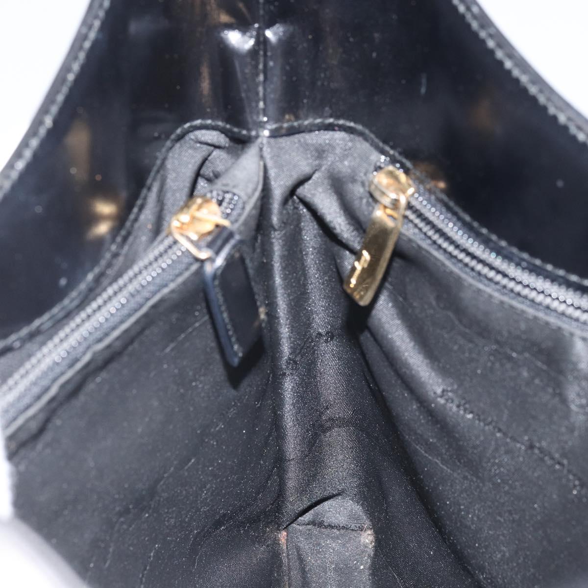 Salvatore Ferragamo Gancini Shoulder Bag Patent leather Gold Black Auth 171642