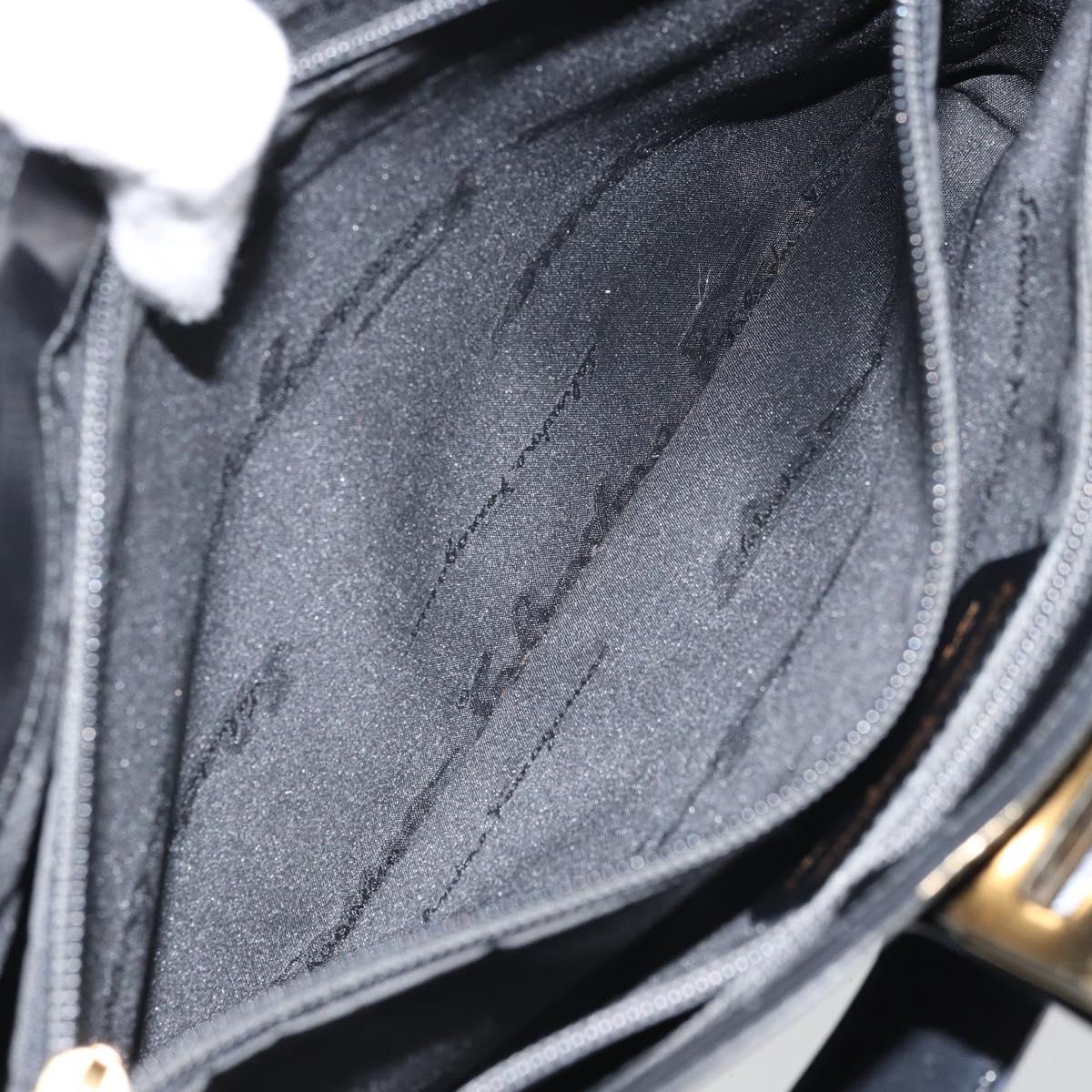 Salvatore Ferragamo Gancini Shoulder Bag Patent leather Gold Black Auth 171642
