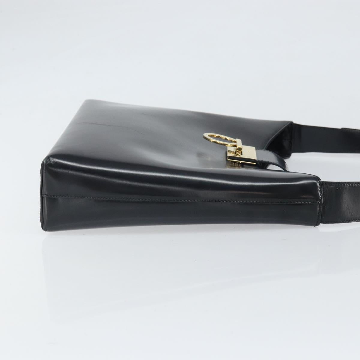 Salvatore Ferragamo Gancini Shoulder Bag Patent leather Gold Black Auth 171642