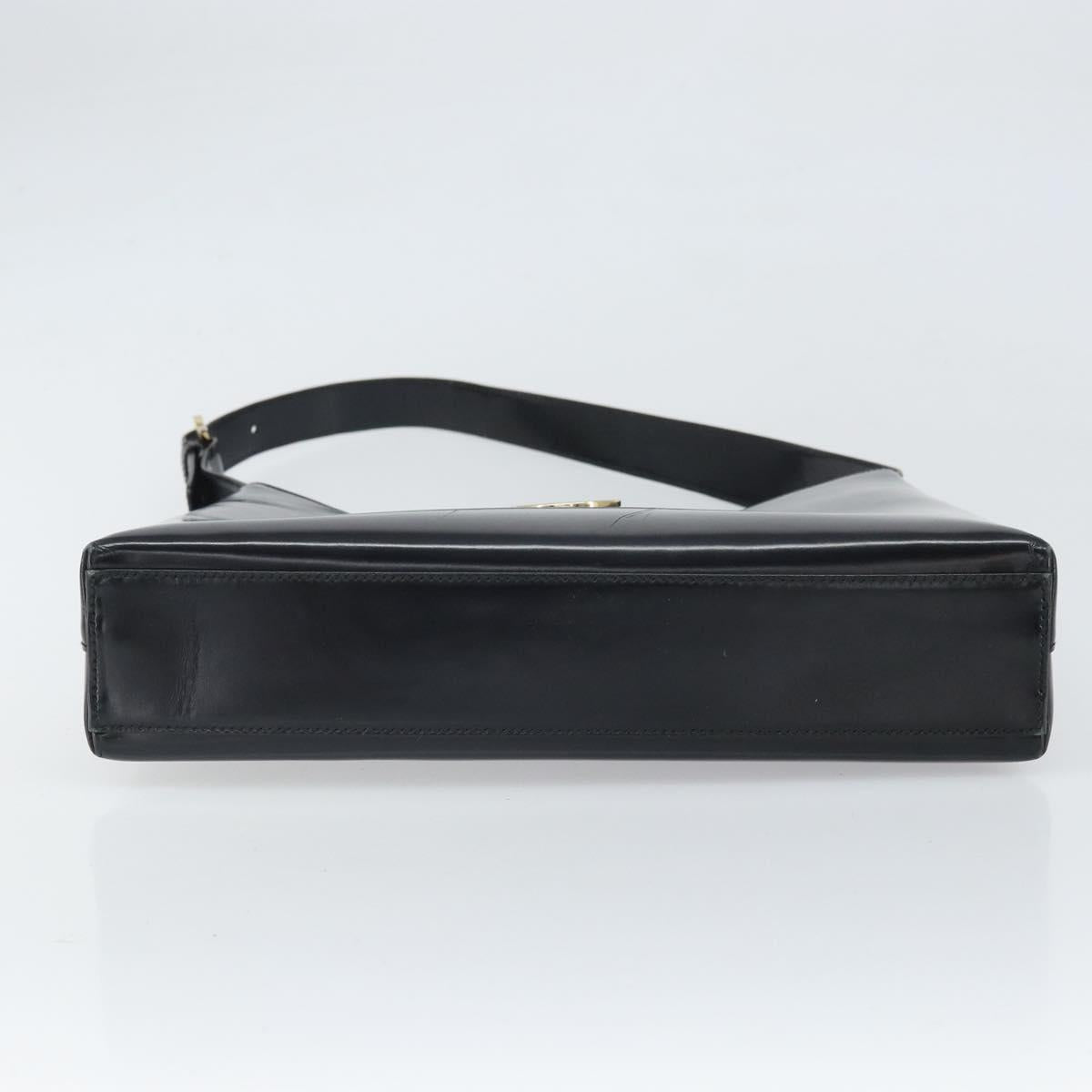 Salvatore Ferragamo Gancini Shoulder Bag Patent leather Gold Black Auth 171642