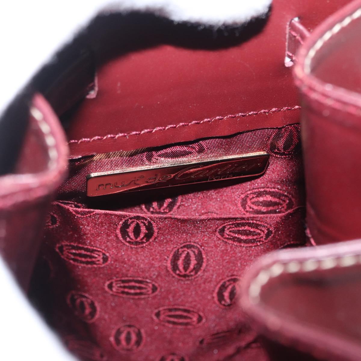 CARTIER Must Line Purse Shoulder Bag Leather Bordeaux Gold Auth 171643