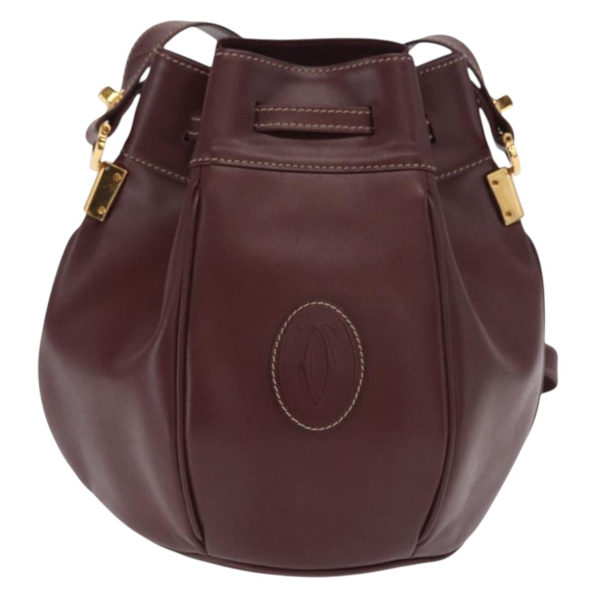CARTIER Must Line Purse Shoulder Bag Leather Bordeaux Gold Auth 171643