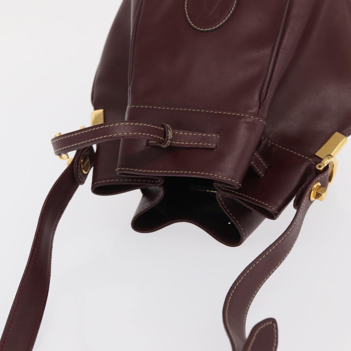 CARTIER Must Line Purse Shoulder Bag Leather Bordeaux Gold Auth 171643