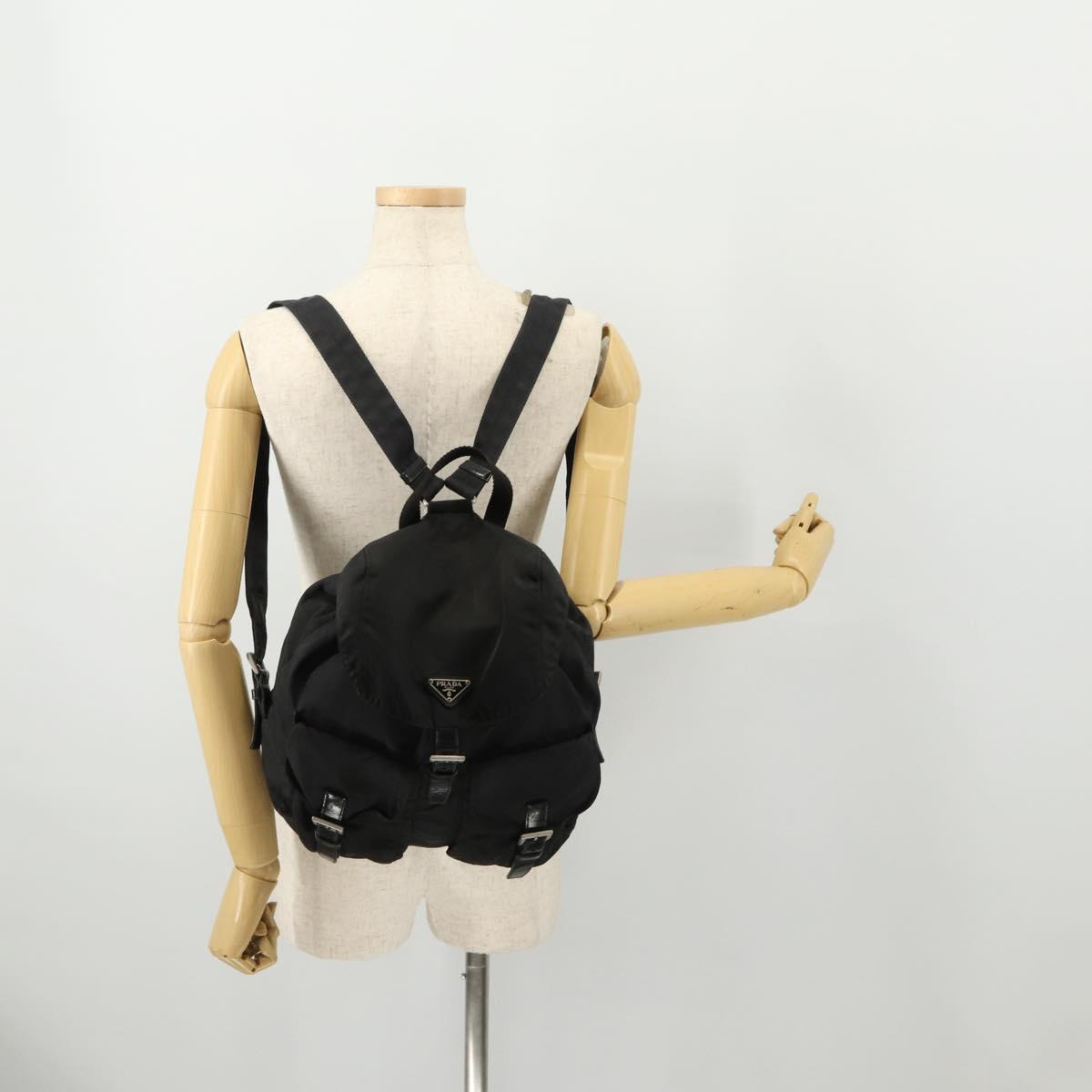 PRADA Backpack Nylon Black Silver Auth 171645