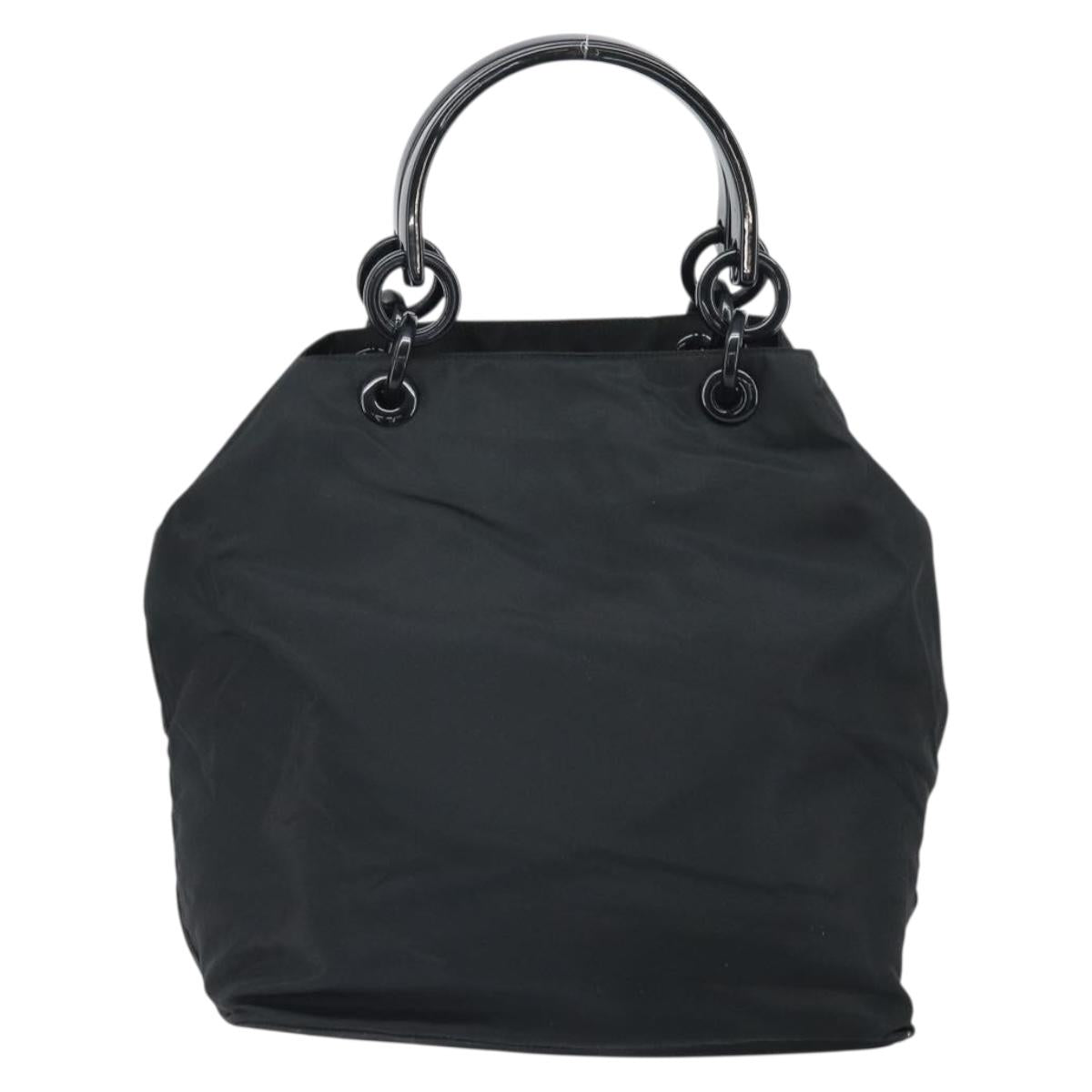 PRADA Hand Bag Nylon Black Silver Auth 171648