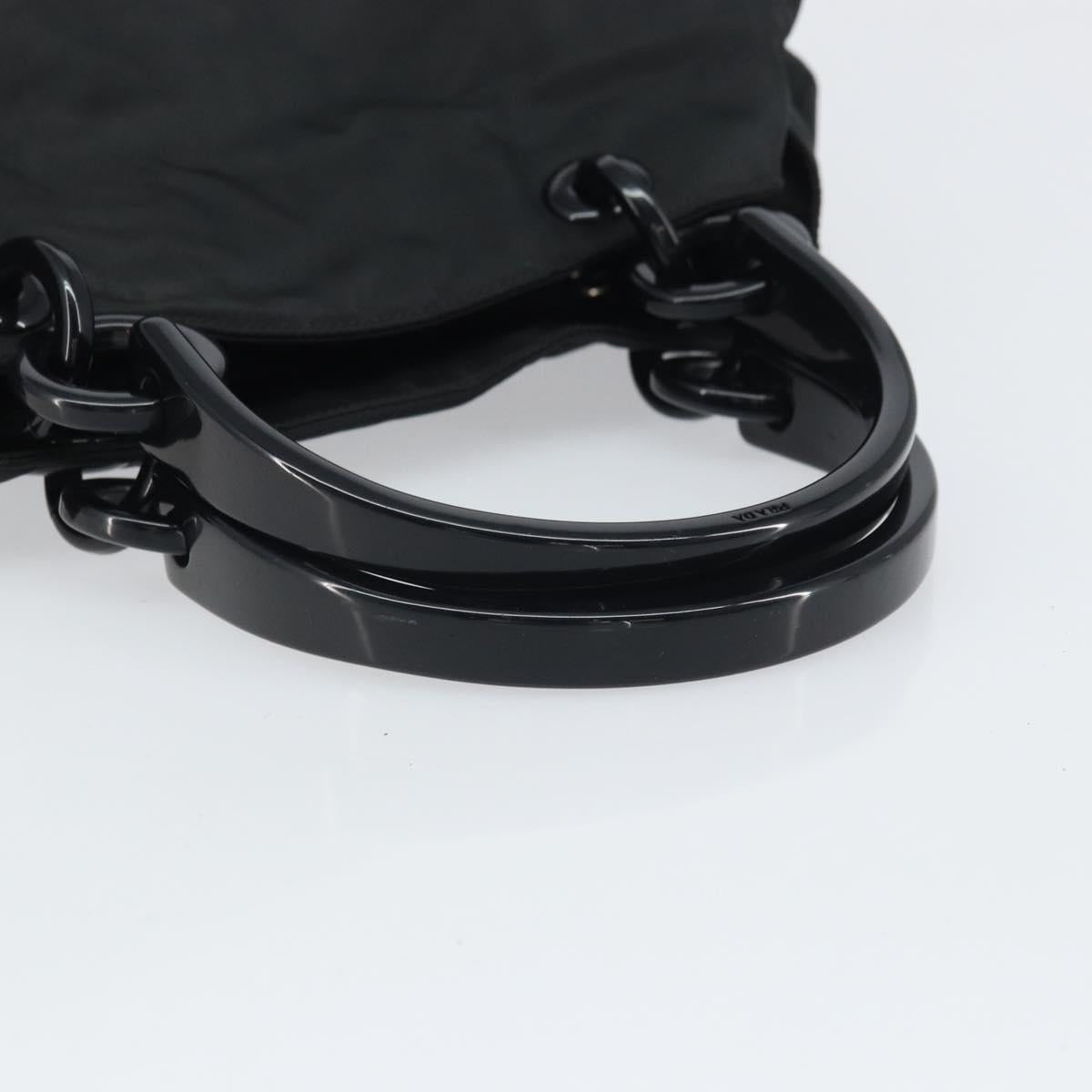 PRADA Hand Bag Nylon Black Silver Auth 171648