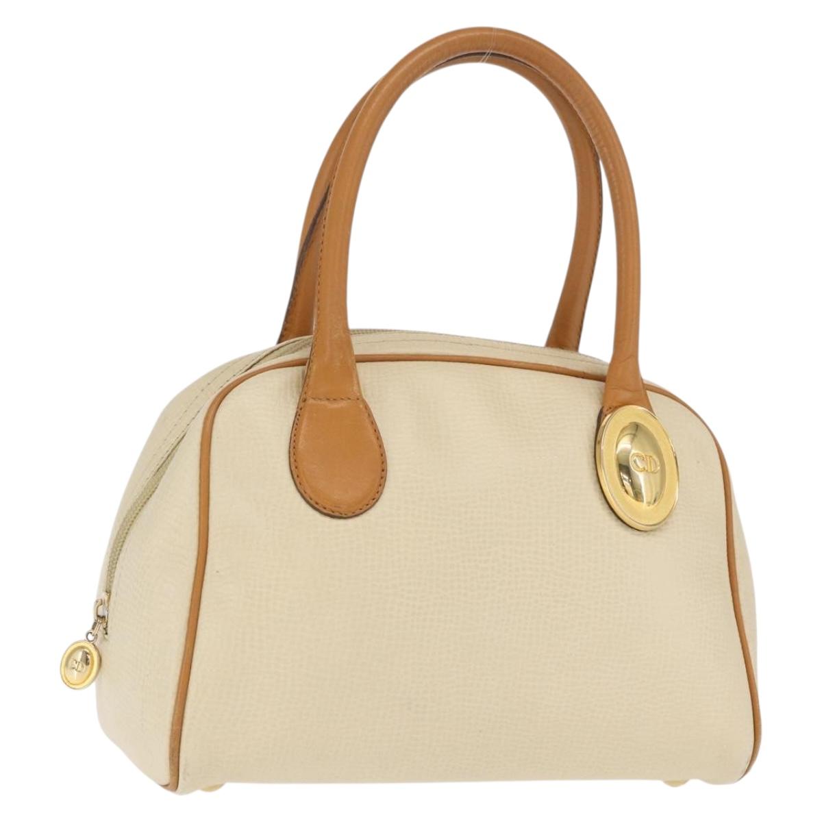 Christian Dior Hand Bag Leather Ivory Gold Auth 171650