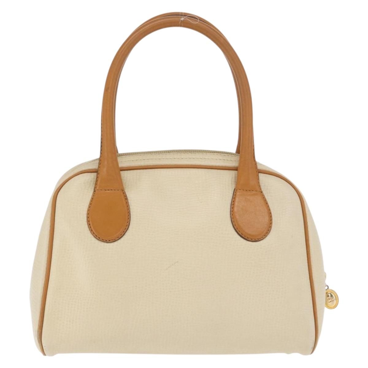 Christian Dior Hand Bag Leather Ivory Gold Auth 171650