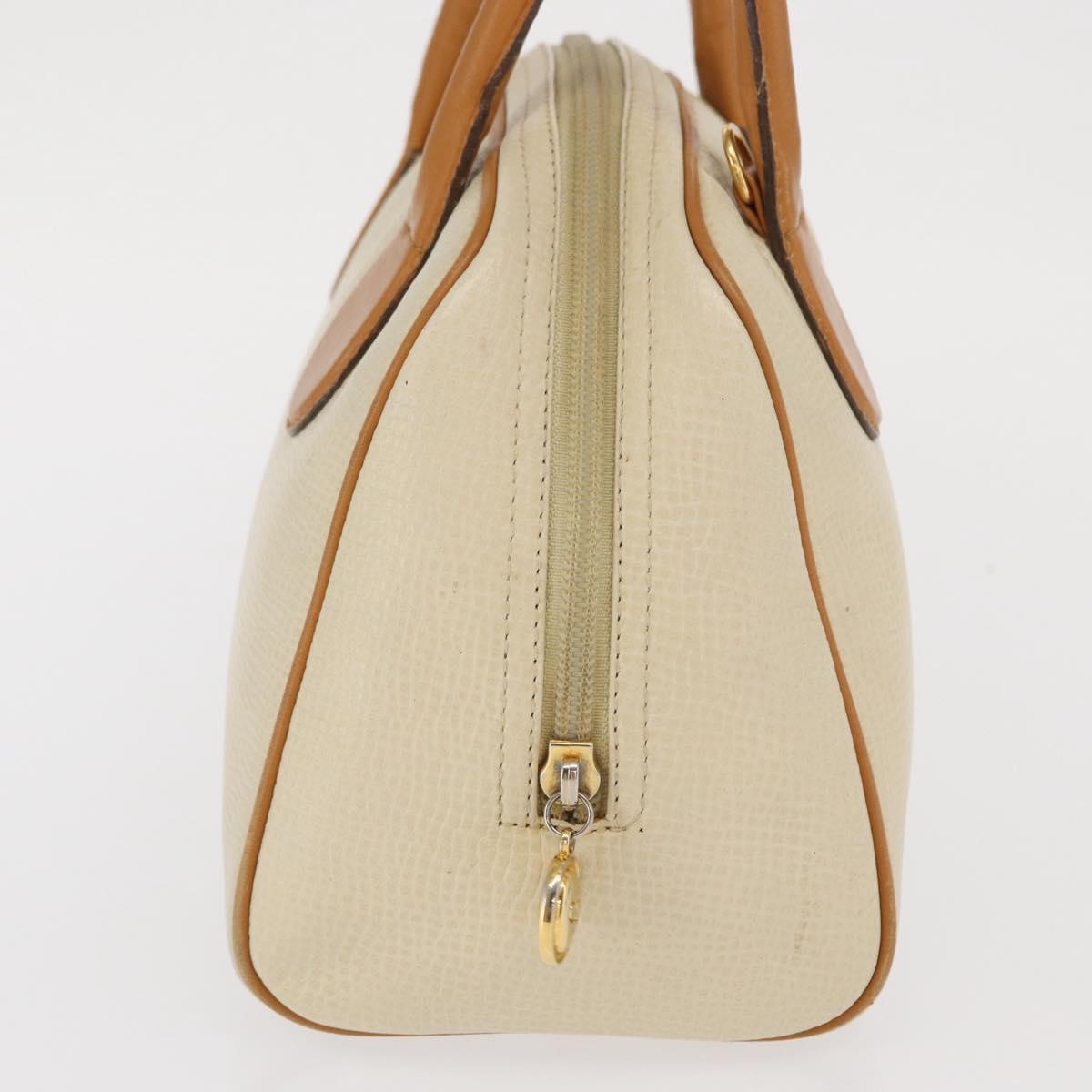 Christian Dior Hand Bag Leather Ivory Gold Auth 171650