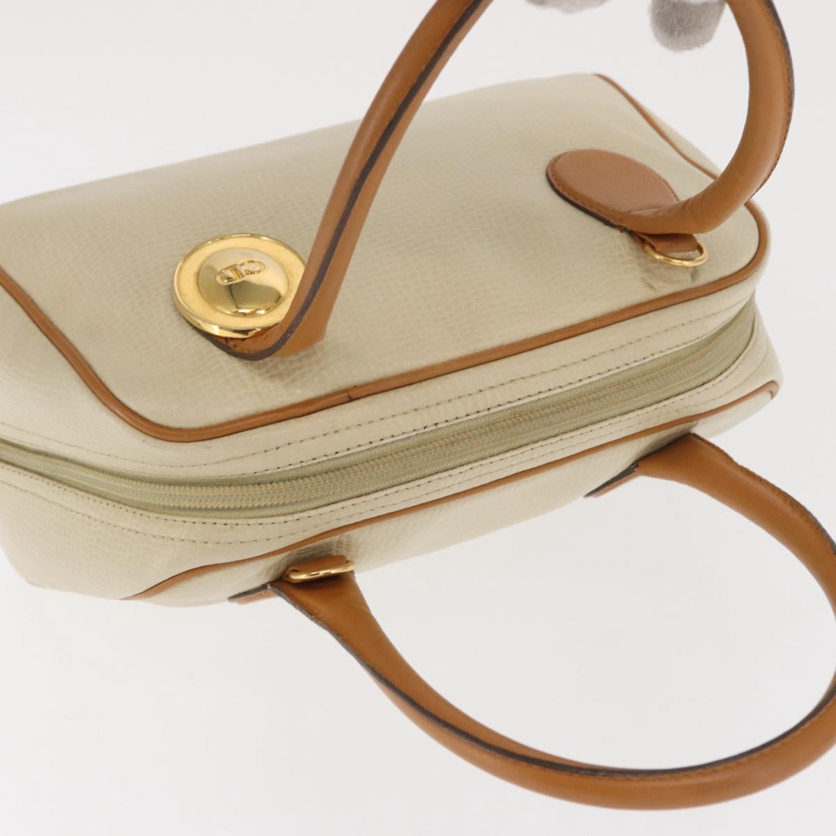 Christian Dior Hand Bag Leather Ivory Gold Auth 171650