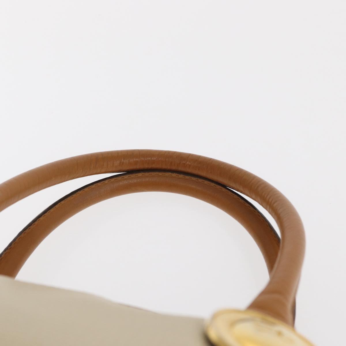 Christian Dior Hand Bag Leather Ivory Gold Auth 171650