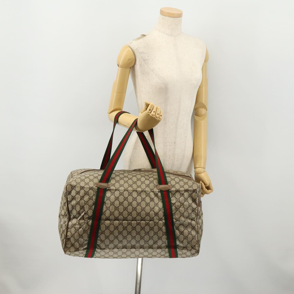 GUCCI GG Supreme Web Sherry Line Bag PVC Beige Gold 012 904 0282 Auth 171651
