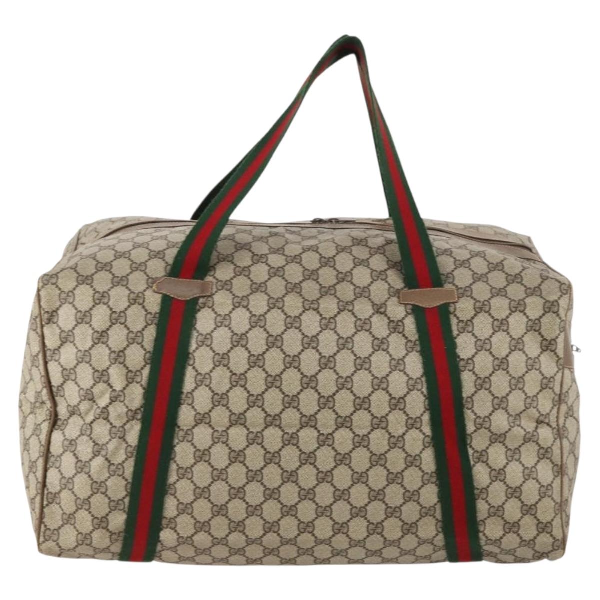 GUCCI GG Supreme Web Sherry Line Bag PVC Beige Gold 012 904 0282 Auth 171651