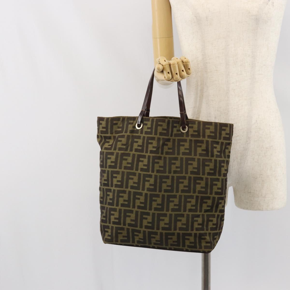 FENDI Zucca Canvas Hand Bag Black Brown Auth 171652
