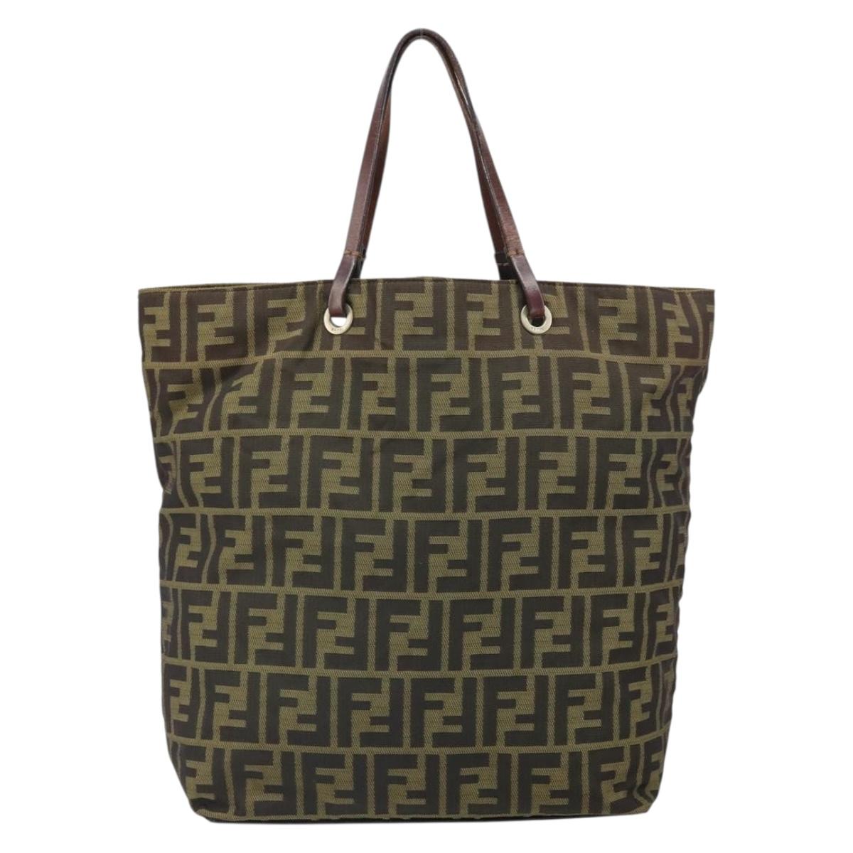 FENDI Zucca Canvas Hand Bag Black Brown Auth 171652
