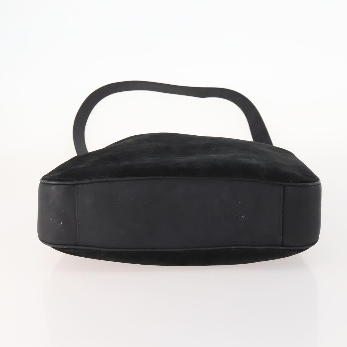 GUCCI Bamboo Shoulder Bag Suede 2way Black Gold 001 2058 1577 Auth 171654
