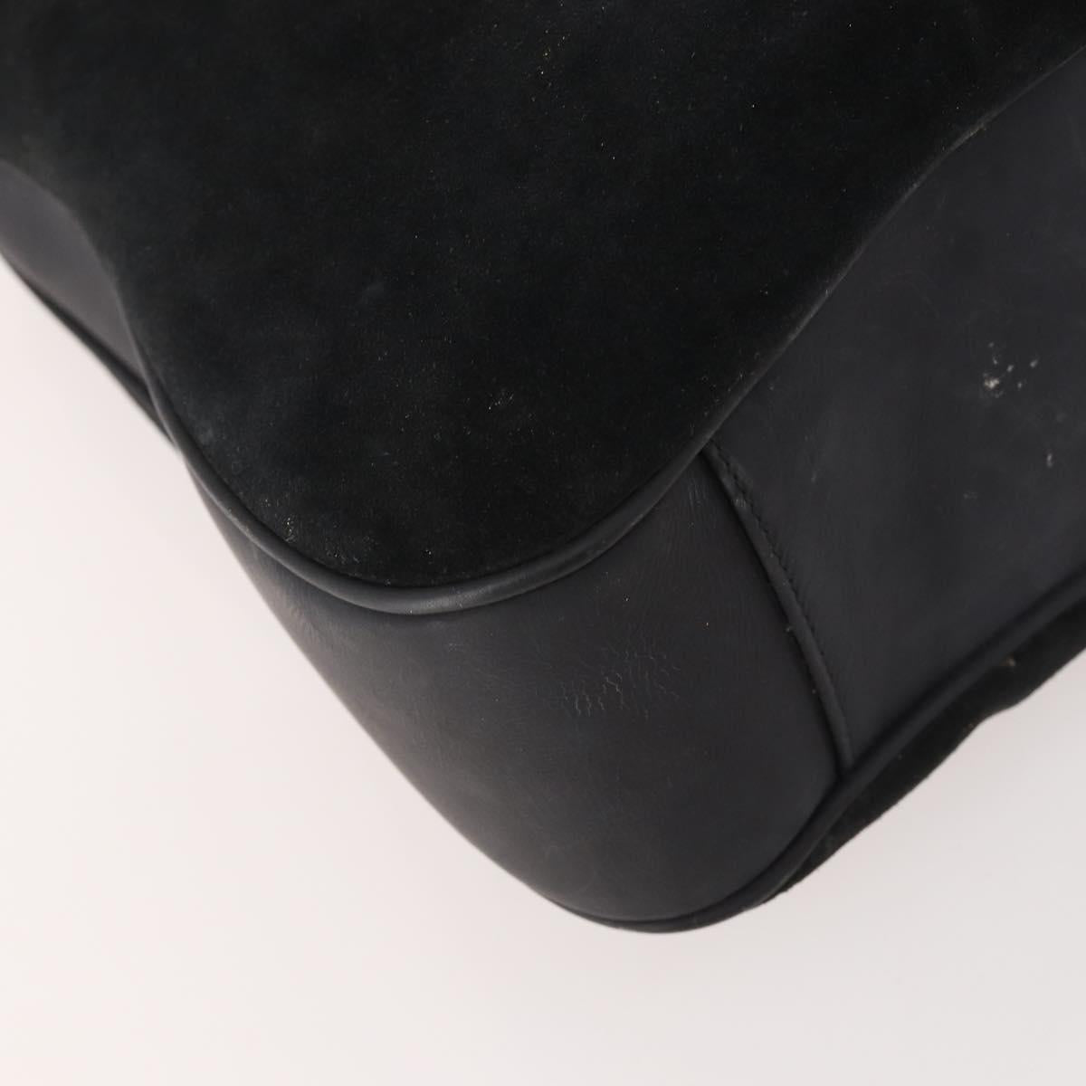 GUCCI Bamboo Shoulder Bag Suede 2way Black Gold 001 2058 1577 Auth 171654