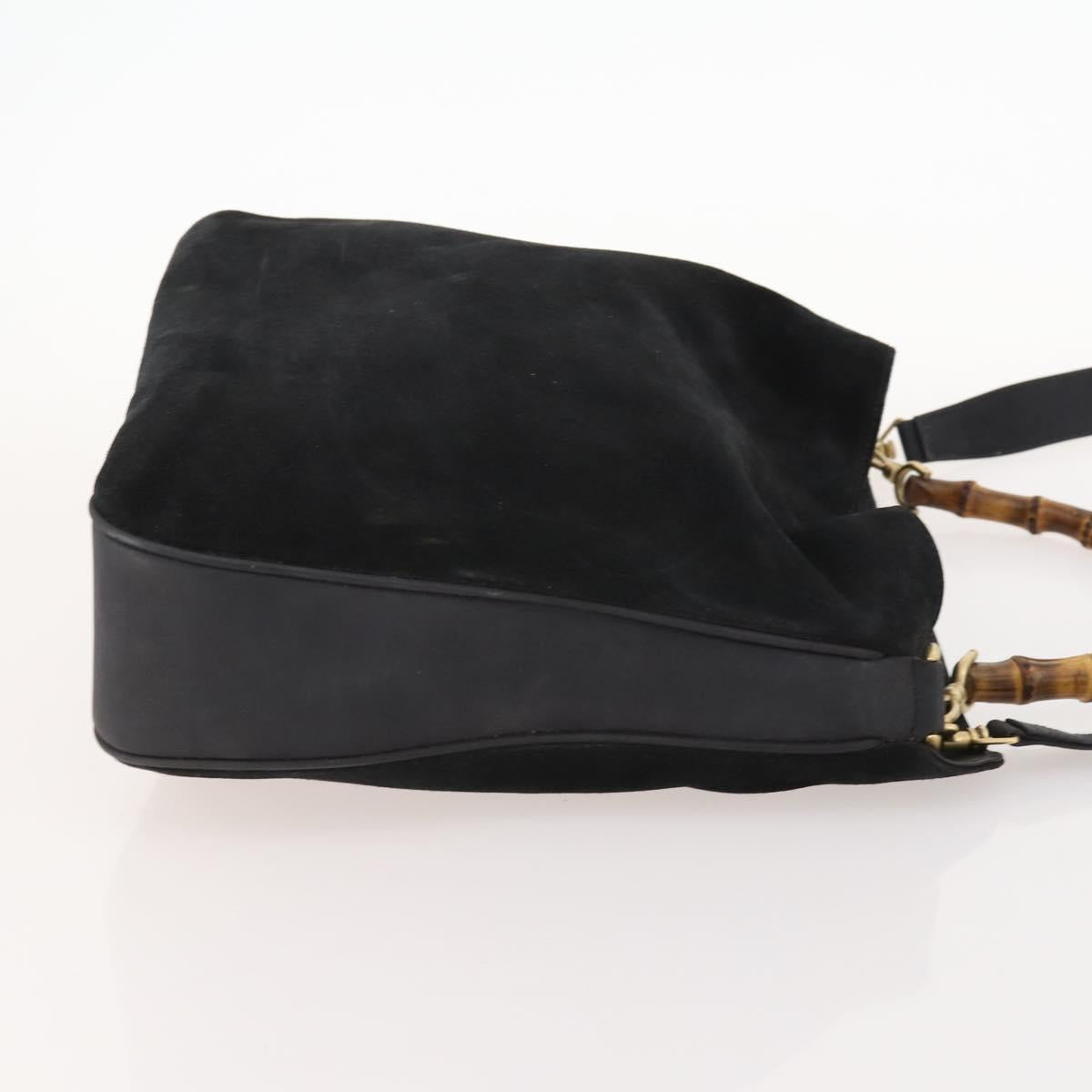 GUCCI Bamboo Shoulder Bag Suede 2way Black Gold 001 2058 1577 Auth 171654