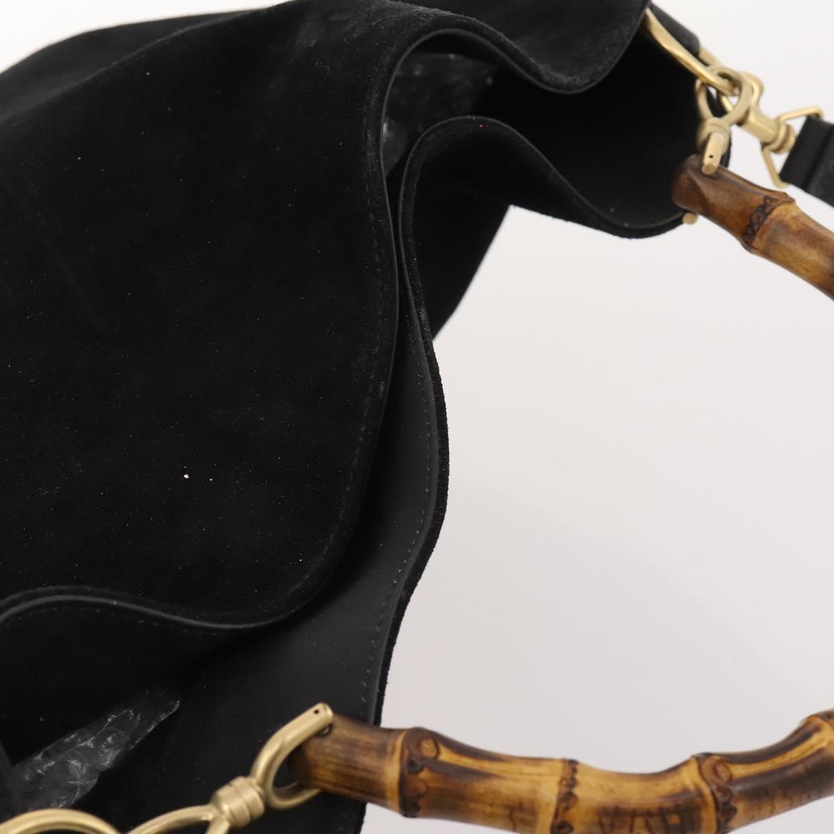 GUCCI Bamboo Shoulder Bag Suede 2way Black Gold 001 2058 1577 Auth 171654