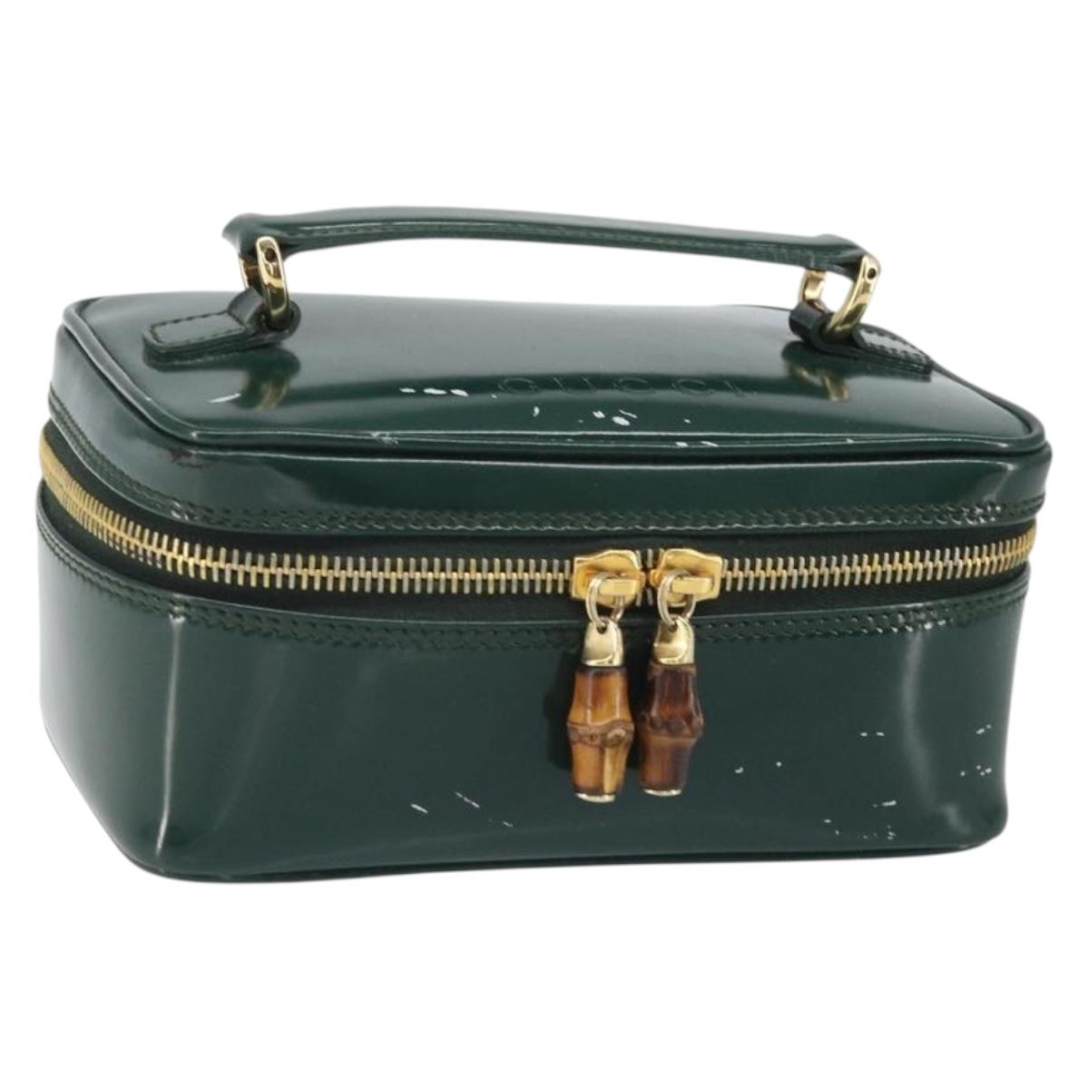 GUCCI Bamboo Vanity Pouch Patent leather Green Gold 032 1956 0151 Auth 171655