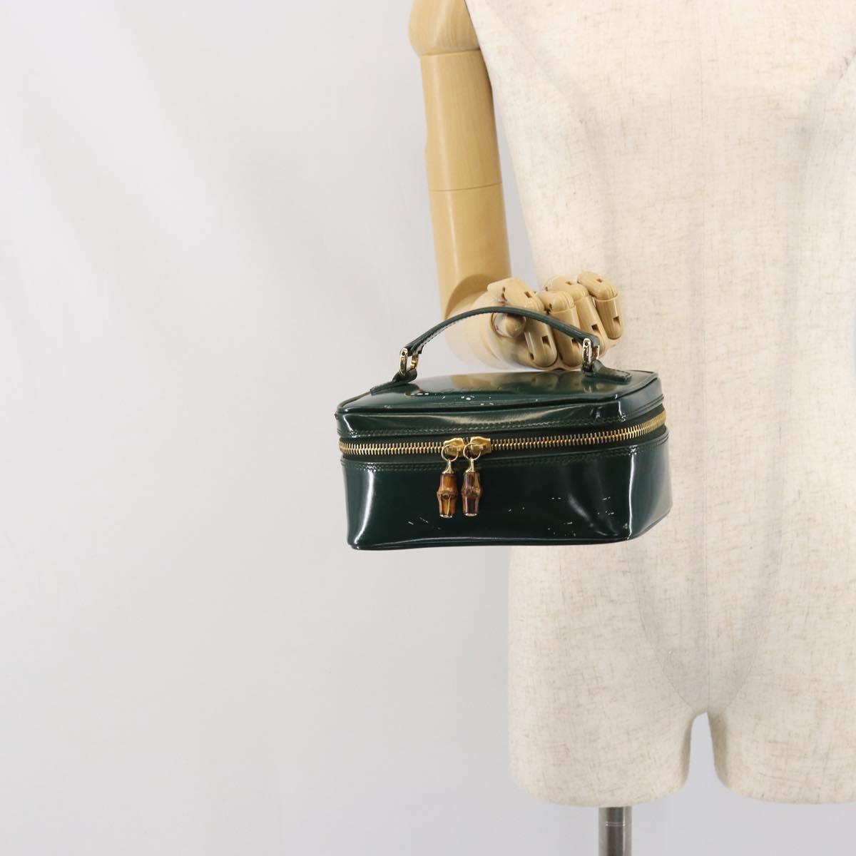 GUCCI Bamboo Vanity Pouch Patent leather Green Gold 032 1956 0151 Auth 171655