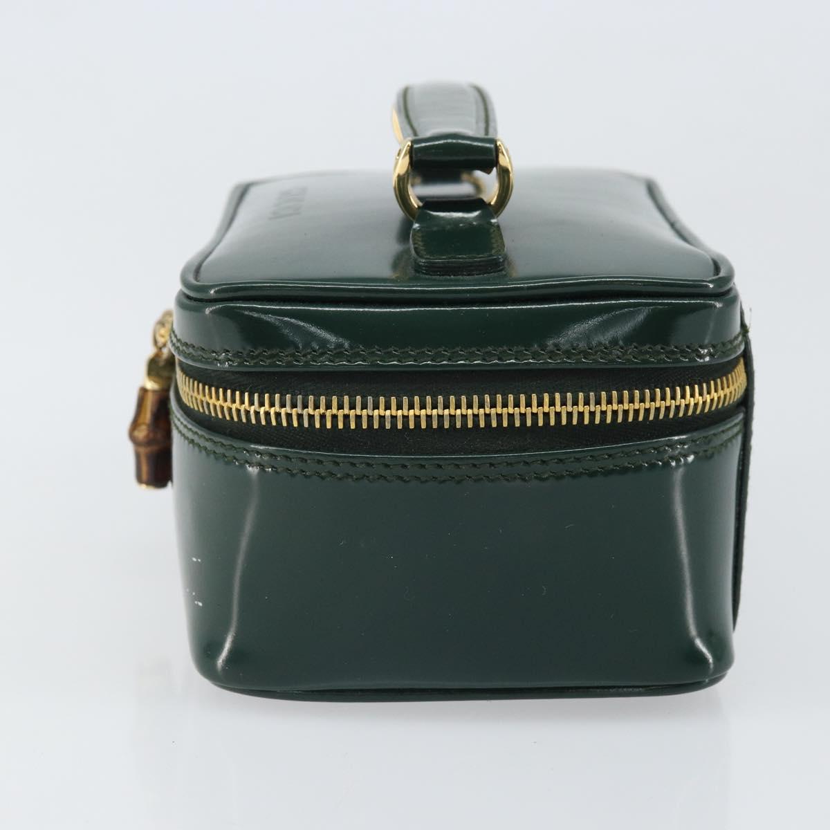 GUCCI Bamboo Vanity Pouch Patent leather Green Gold 032 1956 0151 Auth 171655