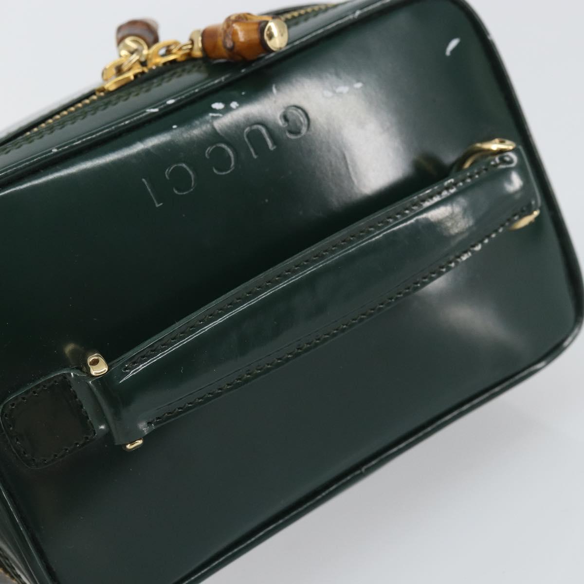 GUCCI Bamboo Vanity Pouch Patent leather Green Gold 032 1956 0151 Auth 171655