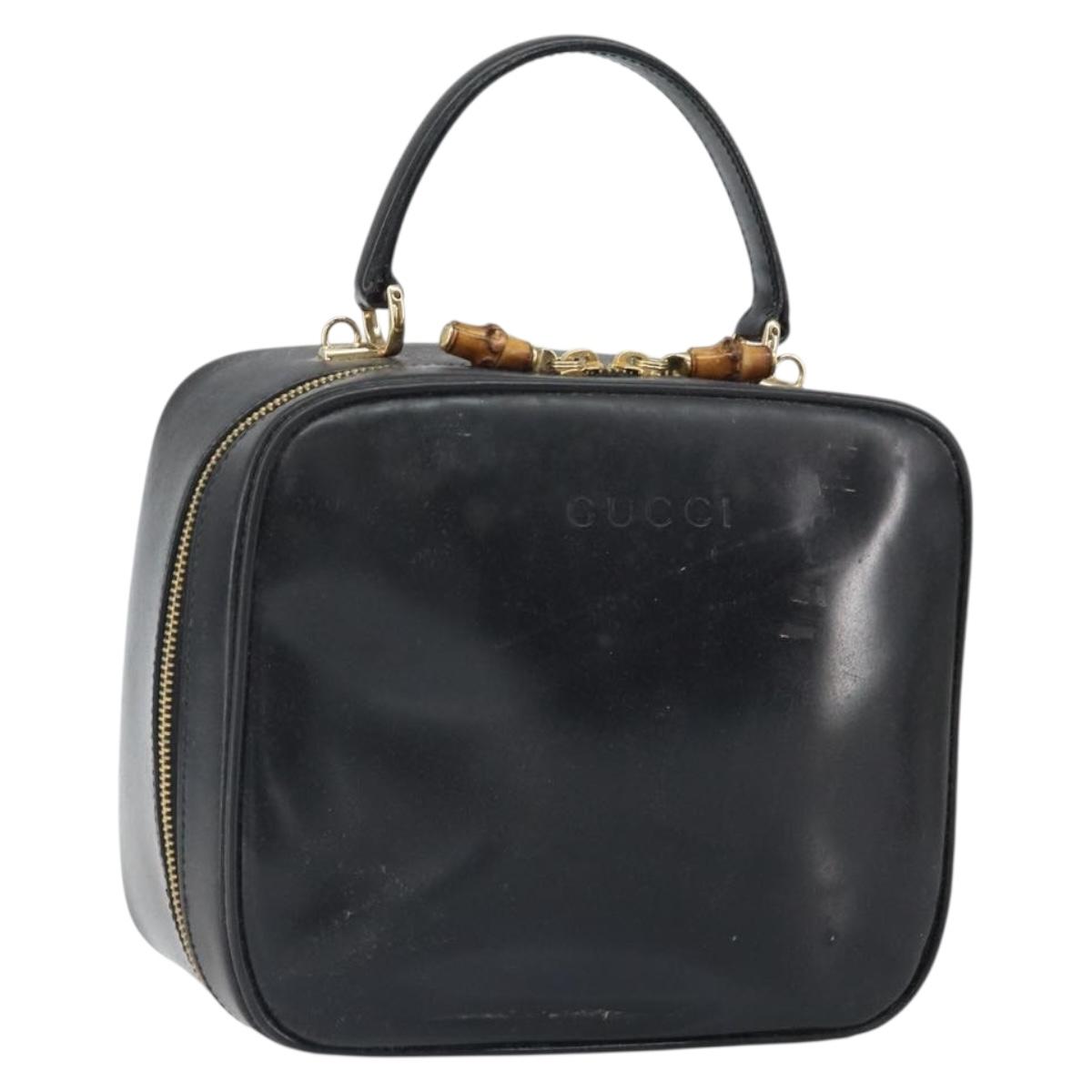 GUCCI Bamboo Vanity Hand Bag Patent leather Black Gold 000 270 0323 Auth 171656