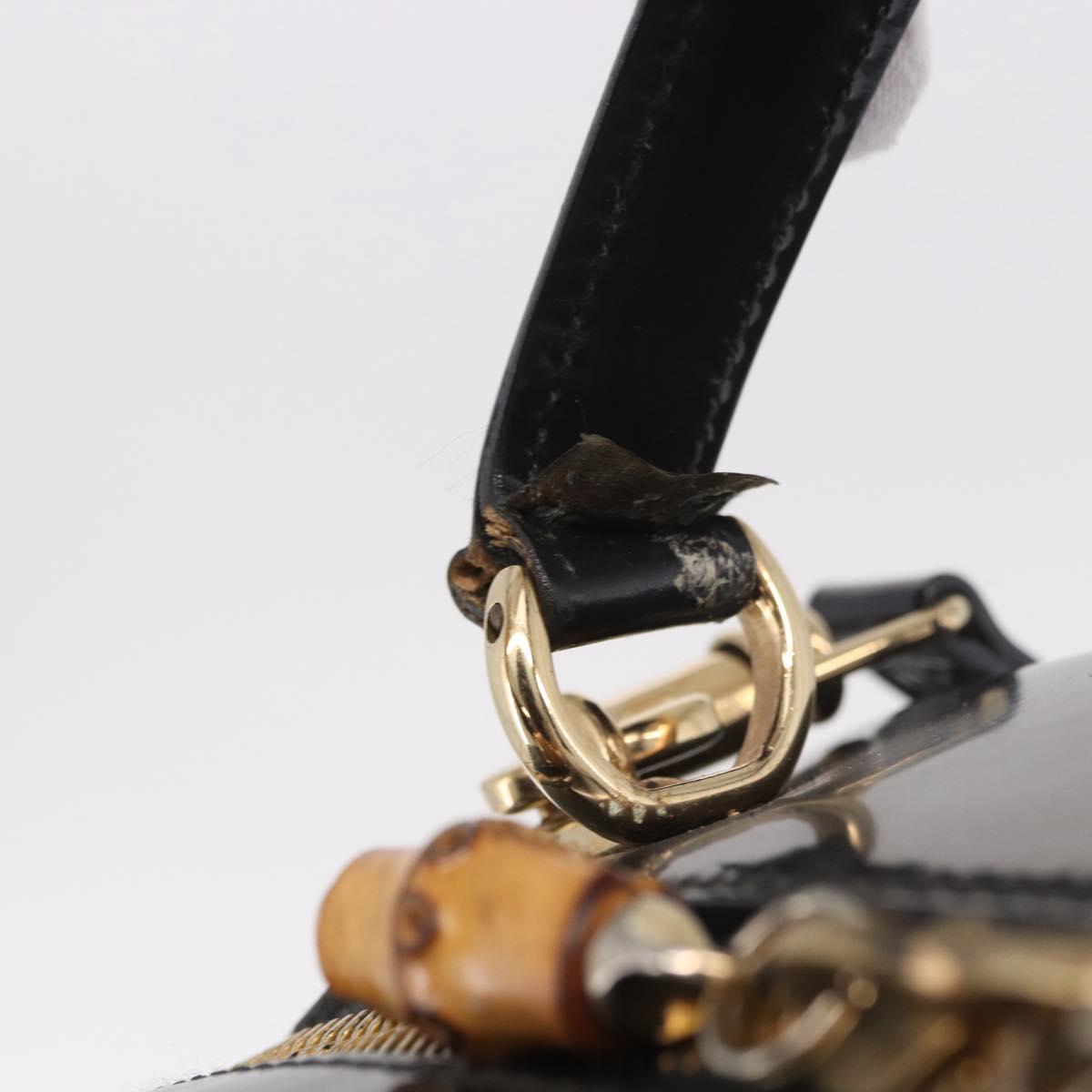 GUCCI Bamboo Hand Bag Patent leather 2way Brown Gold Auth 171657