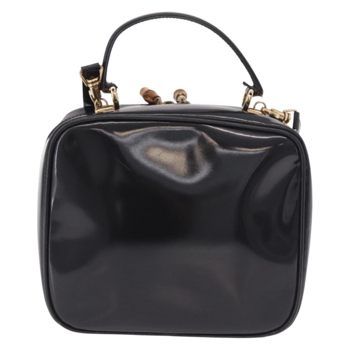 GUCCI Bamboo Hand Bag Patent leather 2way Brown Gold Auth 171657