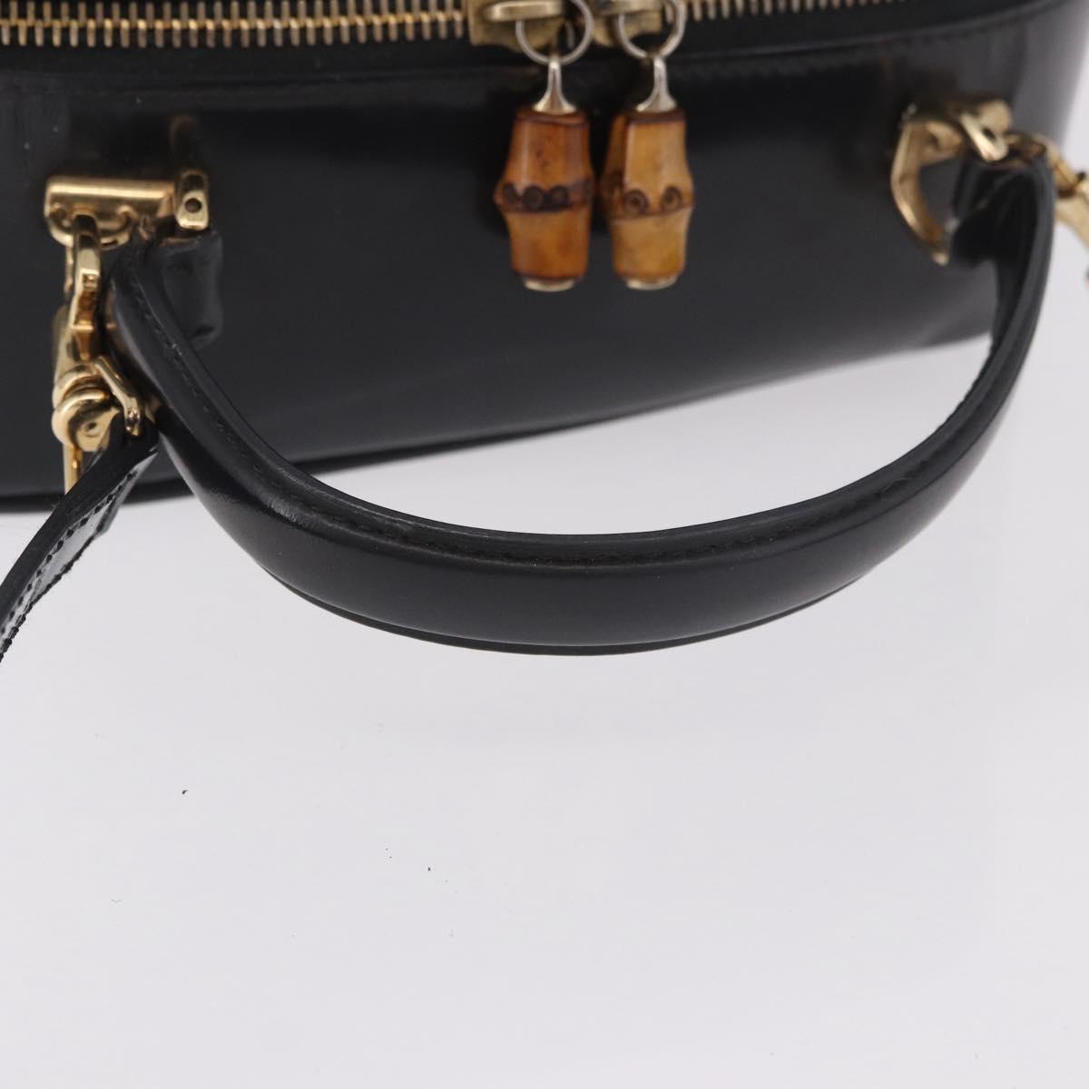 GUCCI Bamboo Hand Bag Patent leather 2way Brown Gold Auth 171657