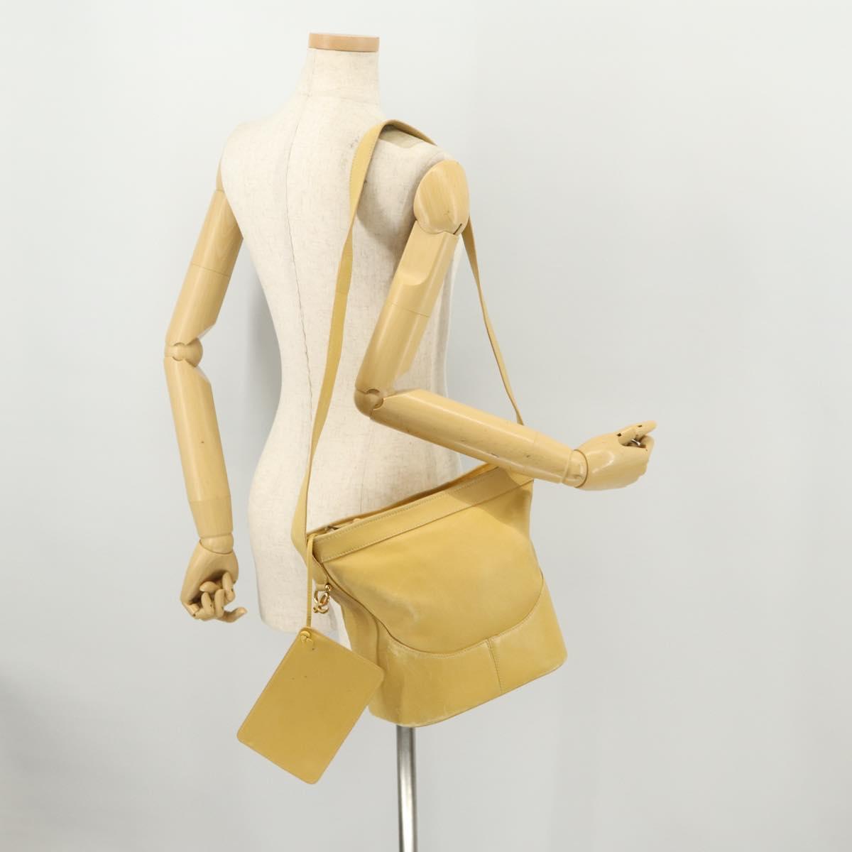 LOEWE Anagram Shoulder Bag Leather Yellow Auth 171658