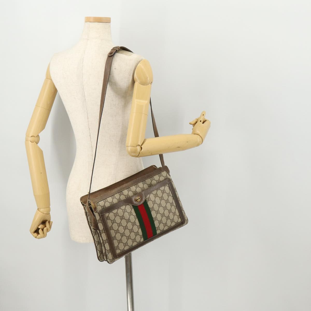 GUCCI GG Supreme Web Sherry Line Shoulder Bag PVC Beige 14 02 013 Auth 171659
