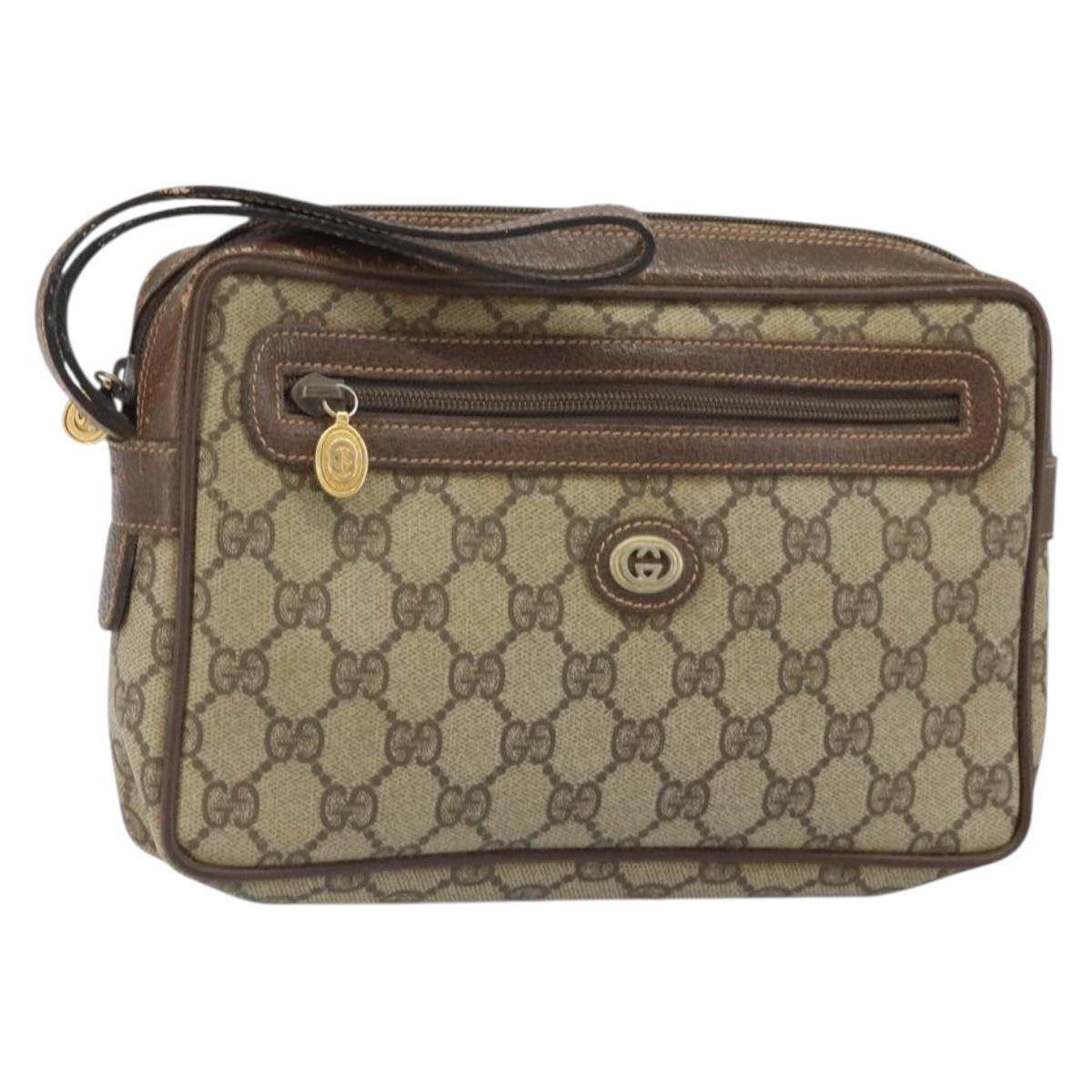 GUCCI GG Canvas Clutch Bag PVC Beige Gold 119.01.052 Auth 171660