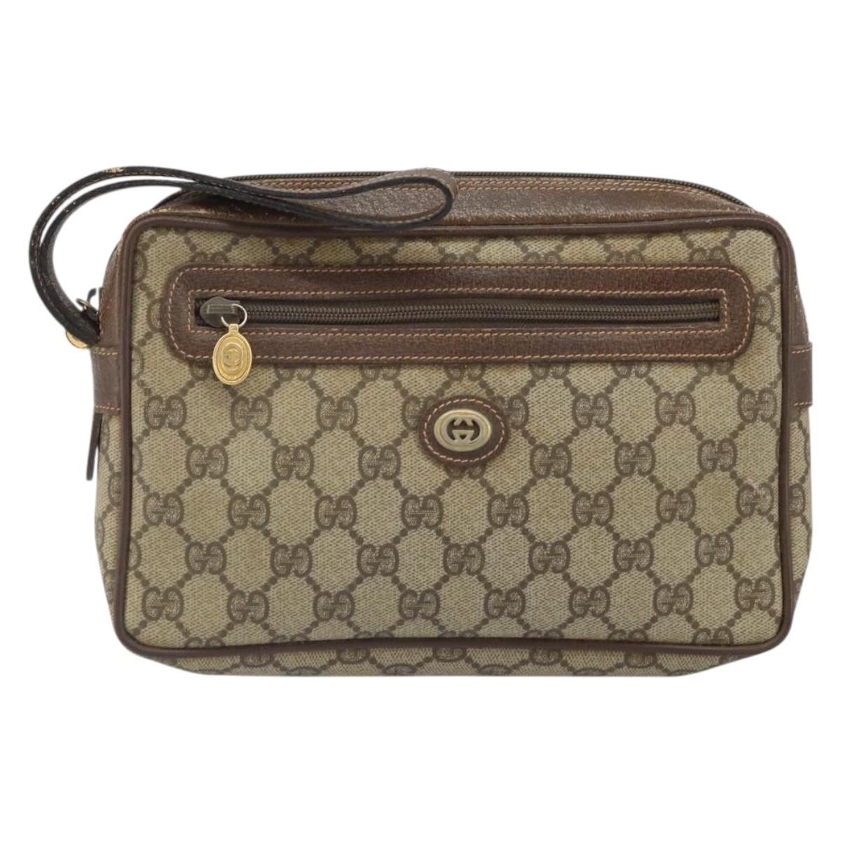 GUCCI GG Canvas Clutch Bag PVC Beige Gold 119.01.052 Auth 171660
