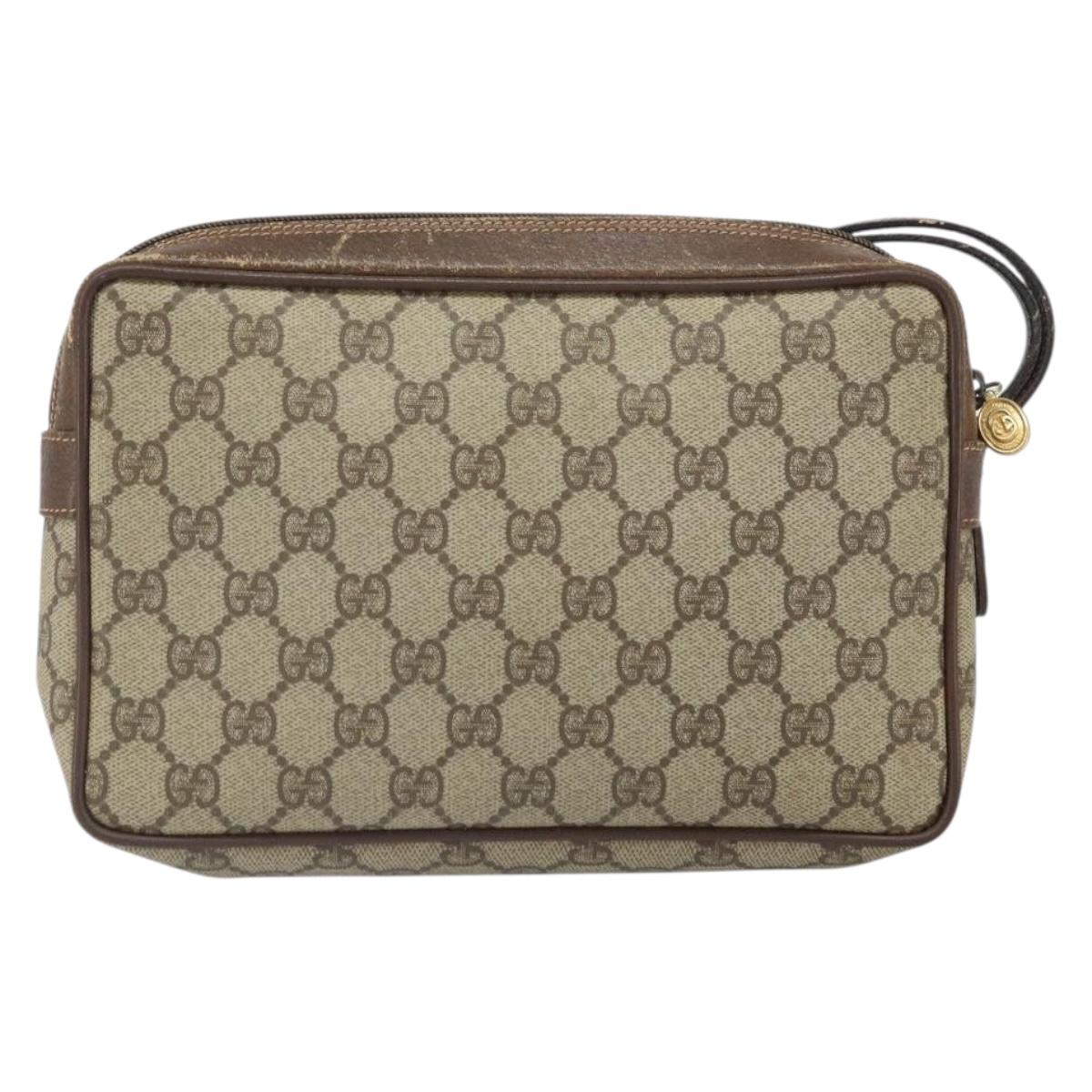 GUCCI GG Canvas Clutch Bag PVC Beige Gold 119.01.052 Auth 171660