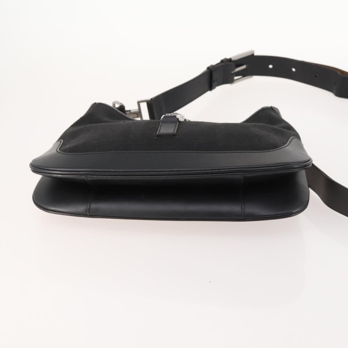 GUCCI Jackie Shoulder Bag Nylon Leather Black Silver 001 4264 002058 Auth 171664