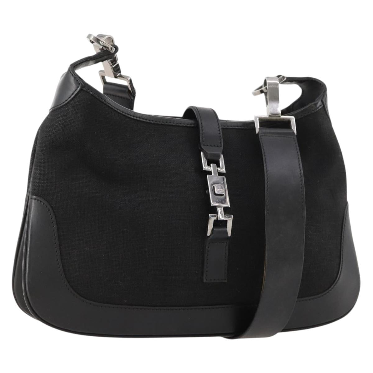 GUCCI Jackie Shoulder Bag Nylon Leather Black Silver 001 4264 002058 Auth 171664