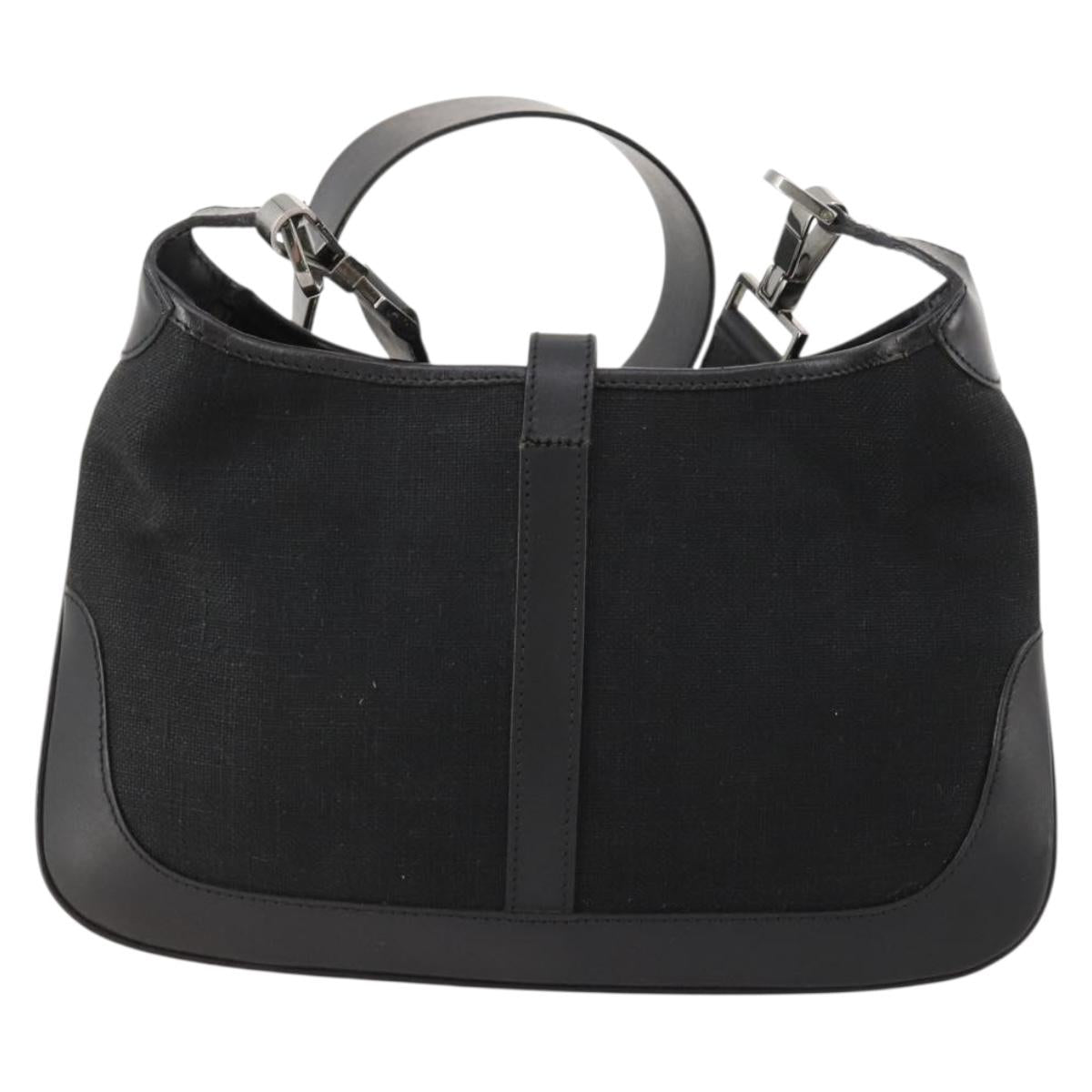 GUCCI Jackie Shoulder Bag Nylon Leather Black Silver 001 4264 002058 Auth 171664